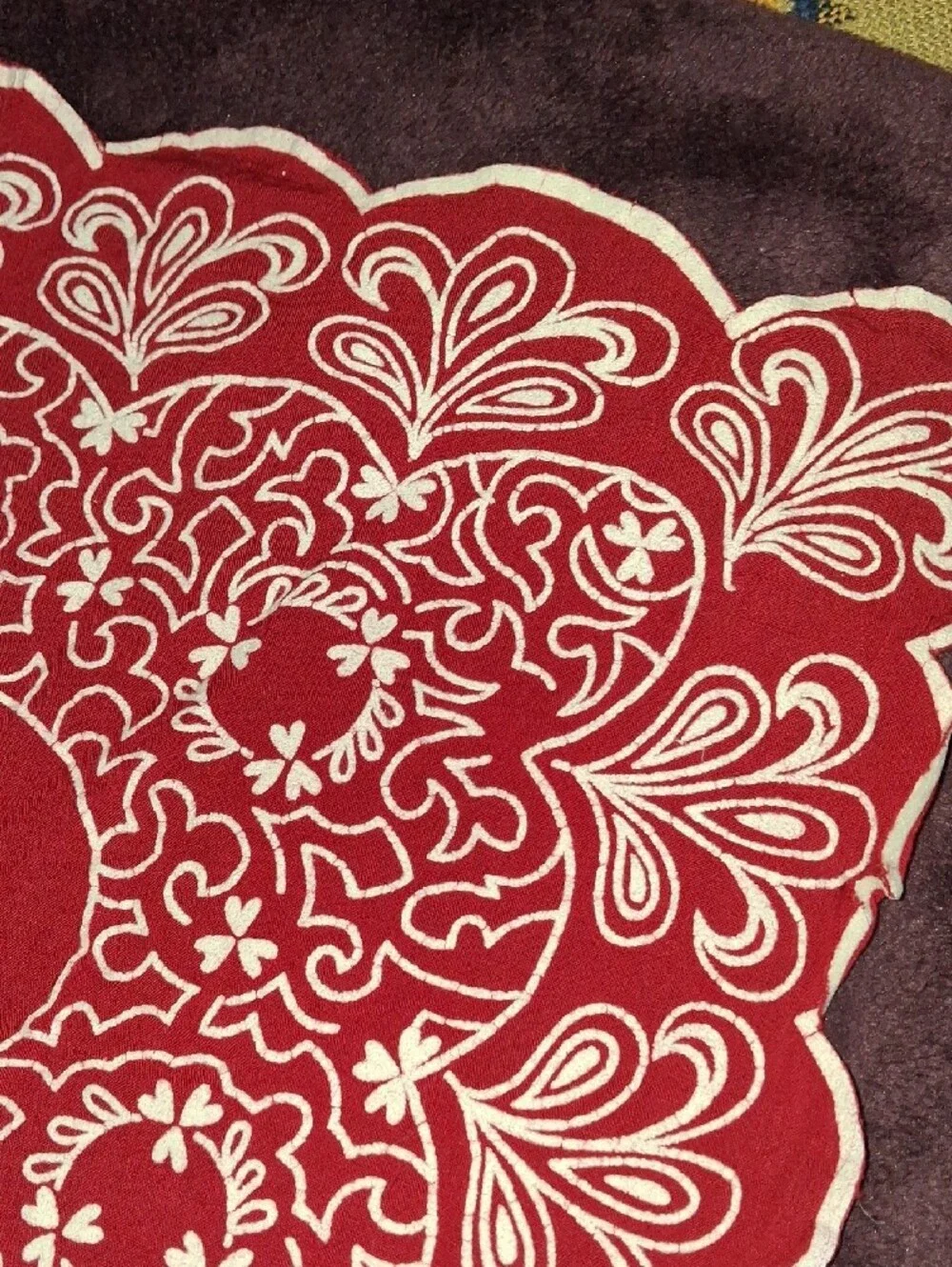 Vintage Red Table Cloth with White Floral Print